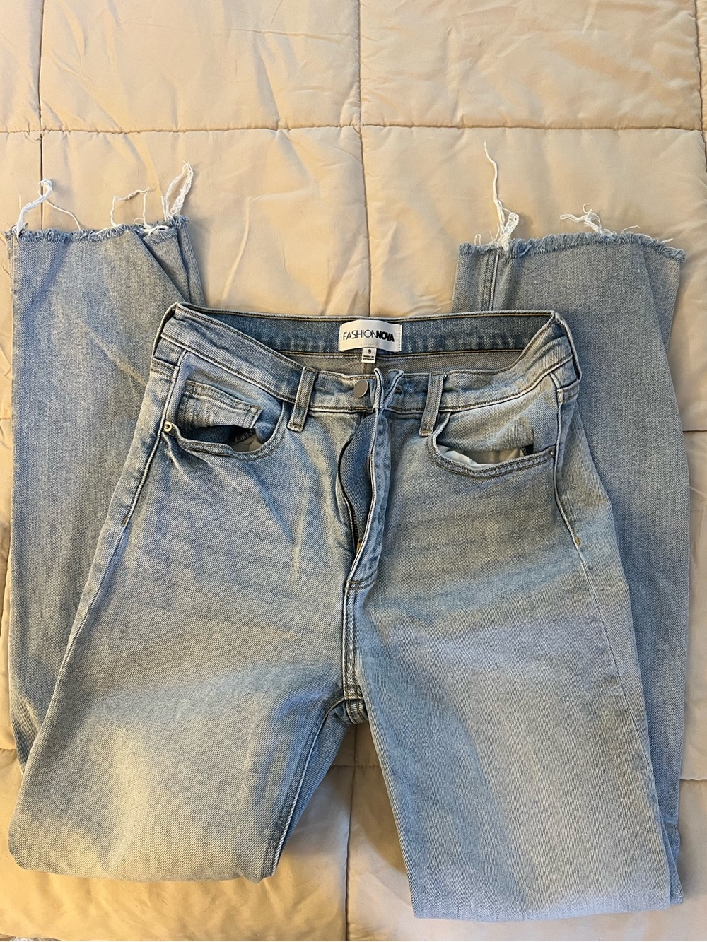 Fashion Nova Light Blue Frayed Ankle Jeans